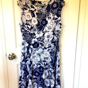 Navy Blue and White floral print dress.